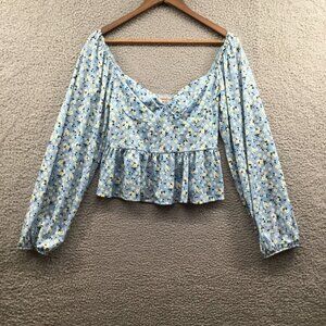 Bloomfield‎ Floral Long Sleeve Crop Top Blue XL